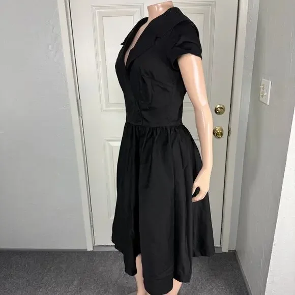 Pinup Couture Womens Dress Large Retro Pinup Cotton Blend Collar S/S Stretch H7 - Picture 3 of 8